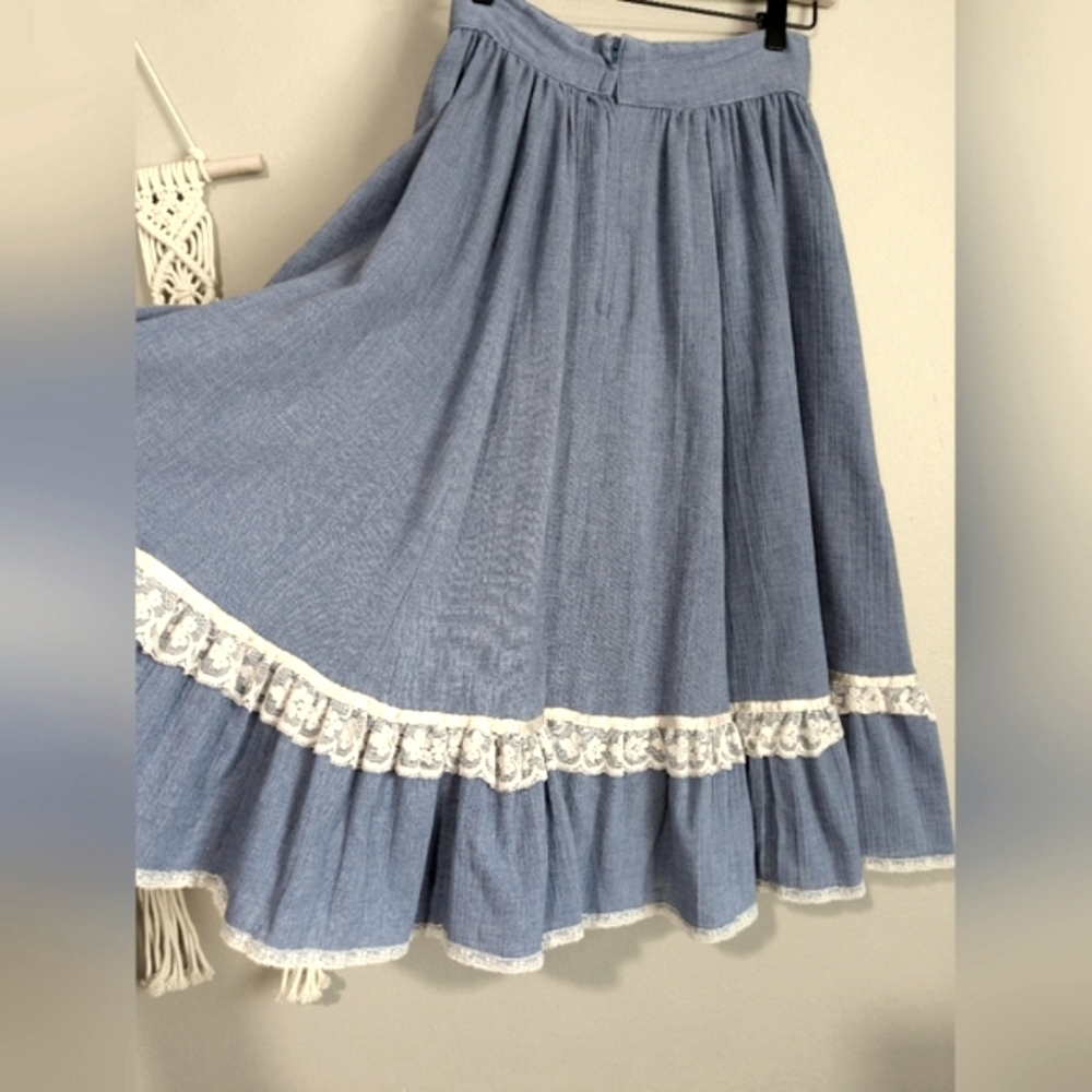 Jessica's Gunnies Jessica Sax McClintock Corset High Waist Lace Trim Midi Skirt - Picture 9 of 13
